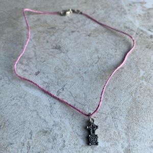 Bronze Geometric Detail Pendant Pink Hemp Cord Choker